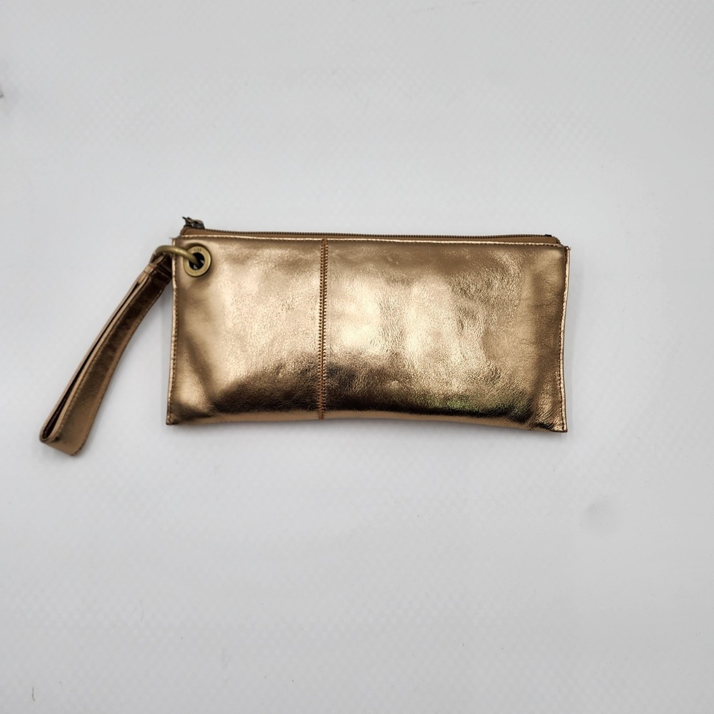 Hobo Vida Wristlet Gold Metallic Leather Zip Around Clutch Wallet Organizer Chic
